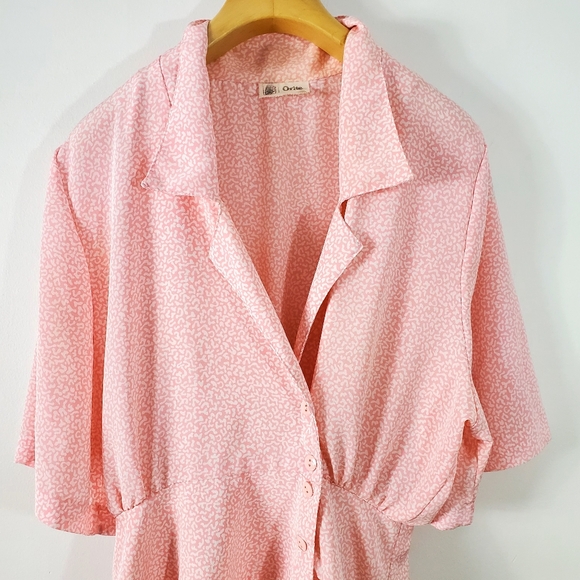 Vintage 80s pink Midi Dress Crest Pleated Skirt Orite Made in Canada - Picture 3 of 9